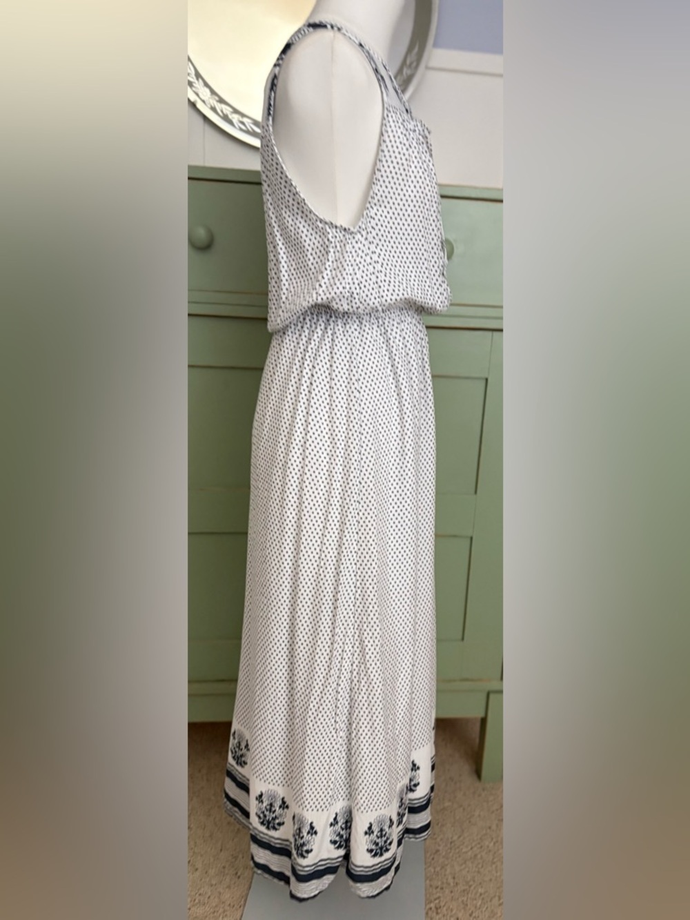 Lucky Brand Peasant-Style Polka-Dot Dress w Decorative Border & Elastic Waist(S) - Picture 3 of 15